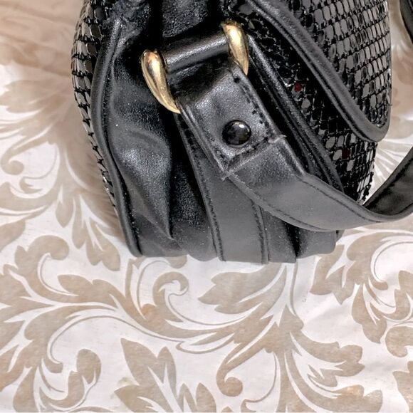 Whiting & Davis Crossbody Handbag Black Leather & Mesh Thick Adj Strap NWT - Picture 6 of 8